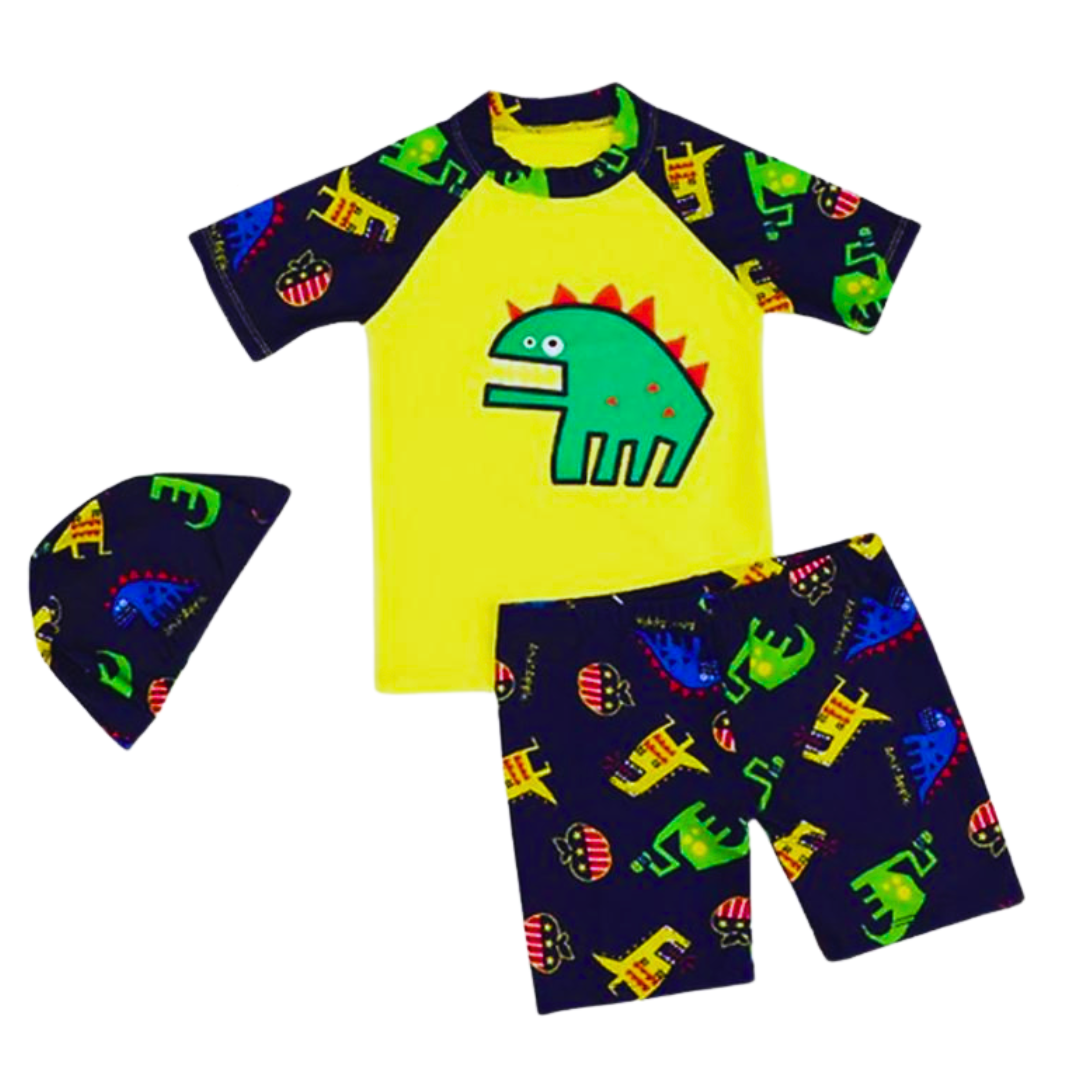 TRAJE DE BAÑO NIÑO JUMP KIDS 3 PIEZAS MANGA CORTA DINOSAURIOS - 1
