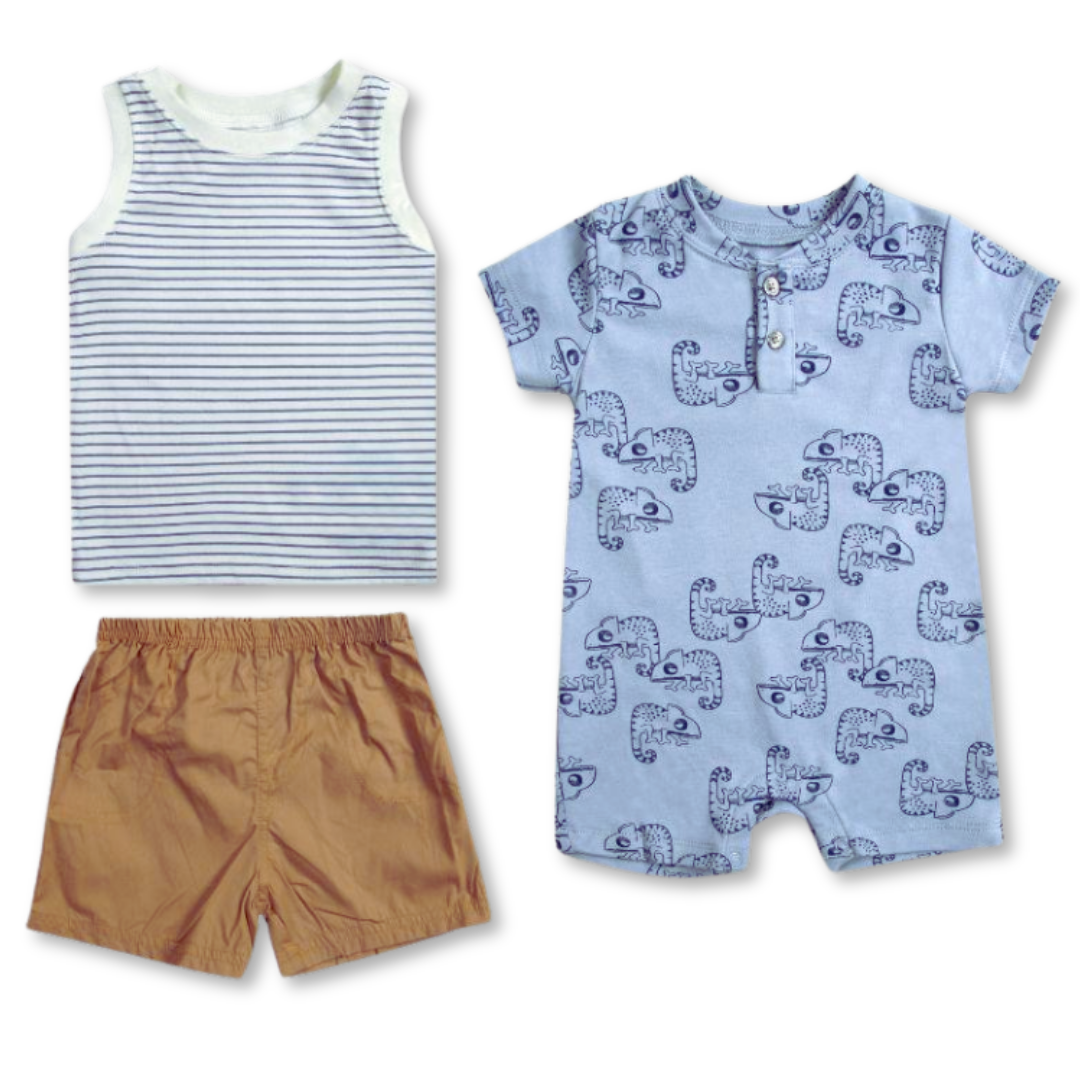 SET 3 PIEZAS CONJUNTO NIÑO JUMP KIDS AZUL CON ENTERITO BEBE TEDMIMAK ALGODÓN RAYAS ES - 1