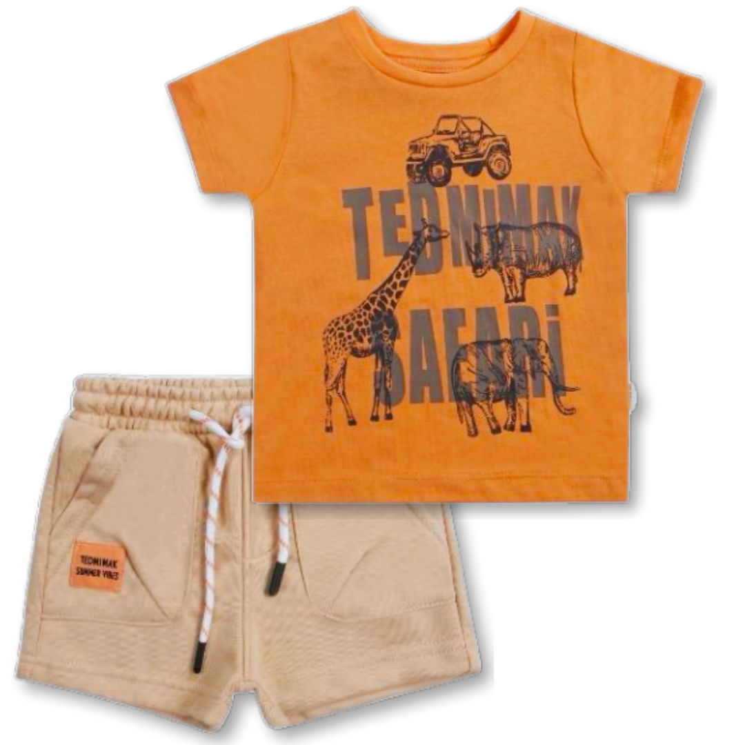 SET CONJUNTO ALGODON NIÑO JUMP KIDS MULTICOLOR 2 PIEZAS POLERA SHORT TEDMIMAK VERANO JIRAFA SAFARI - 1