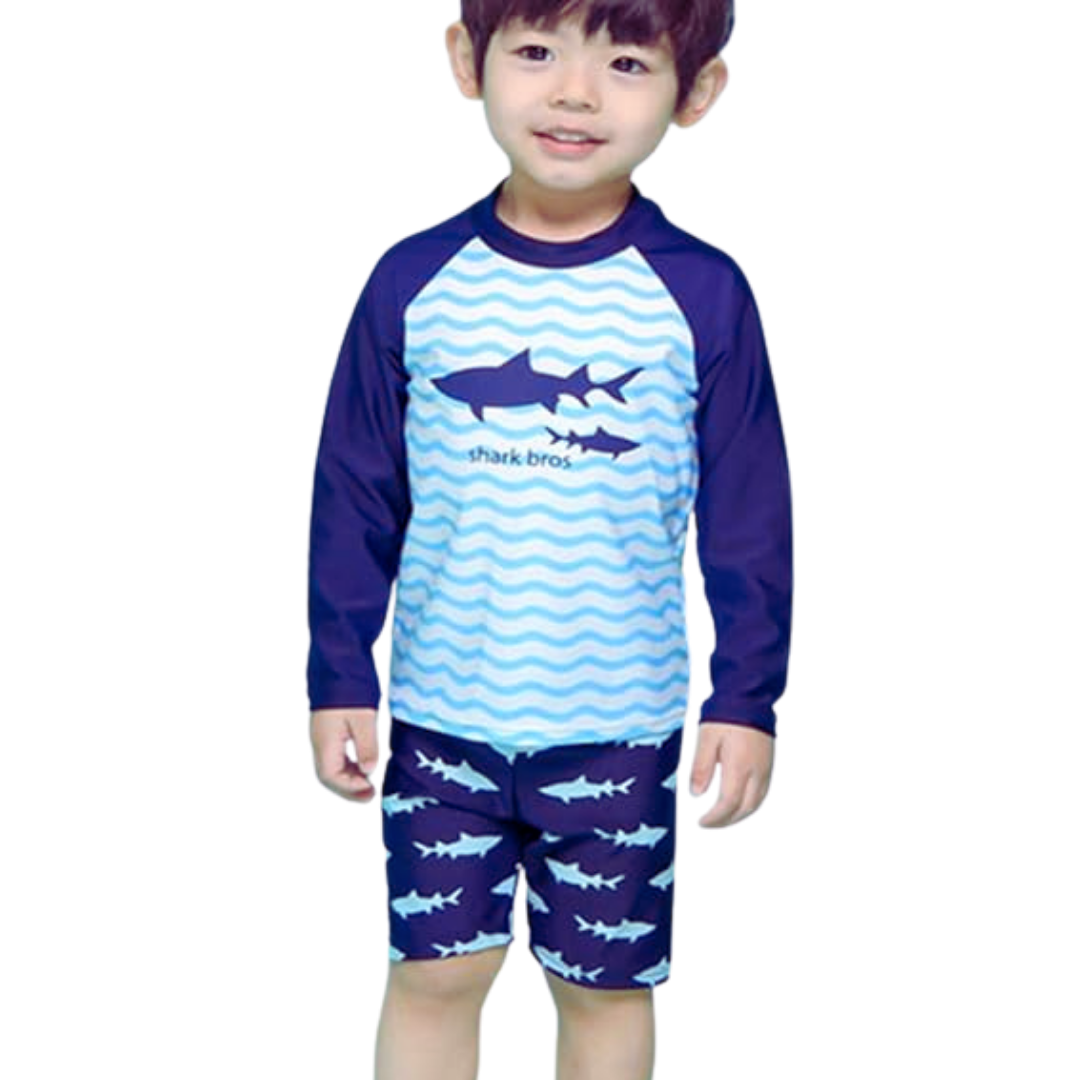 TRAJE DE BAÑO NIÑO JUMP KIDS AZUL 3 PIEZAS MANGA LARGA TIBURÓN - 1