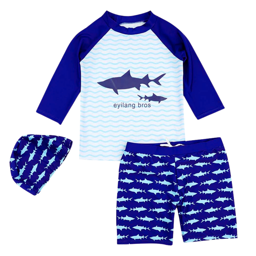 TRAJE DE BAÑO NIÑO JUMP KIDS AZUL 3 PIEZAS MANGA LARGA TIBURÓN - 2