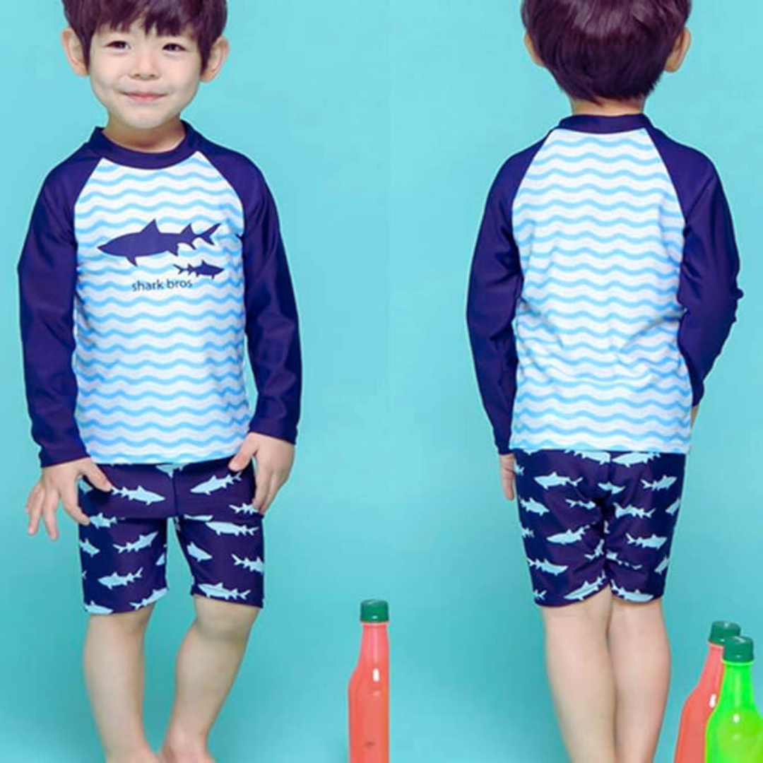 TRAJE DE BAÑO NIÑO JUMP KIDS AZUL 3 PIEZAS MANGA LARGA TIBURÓN - 4