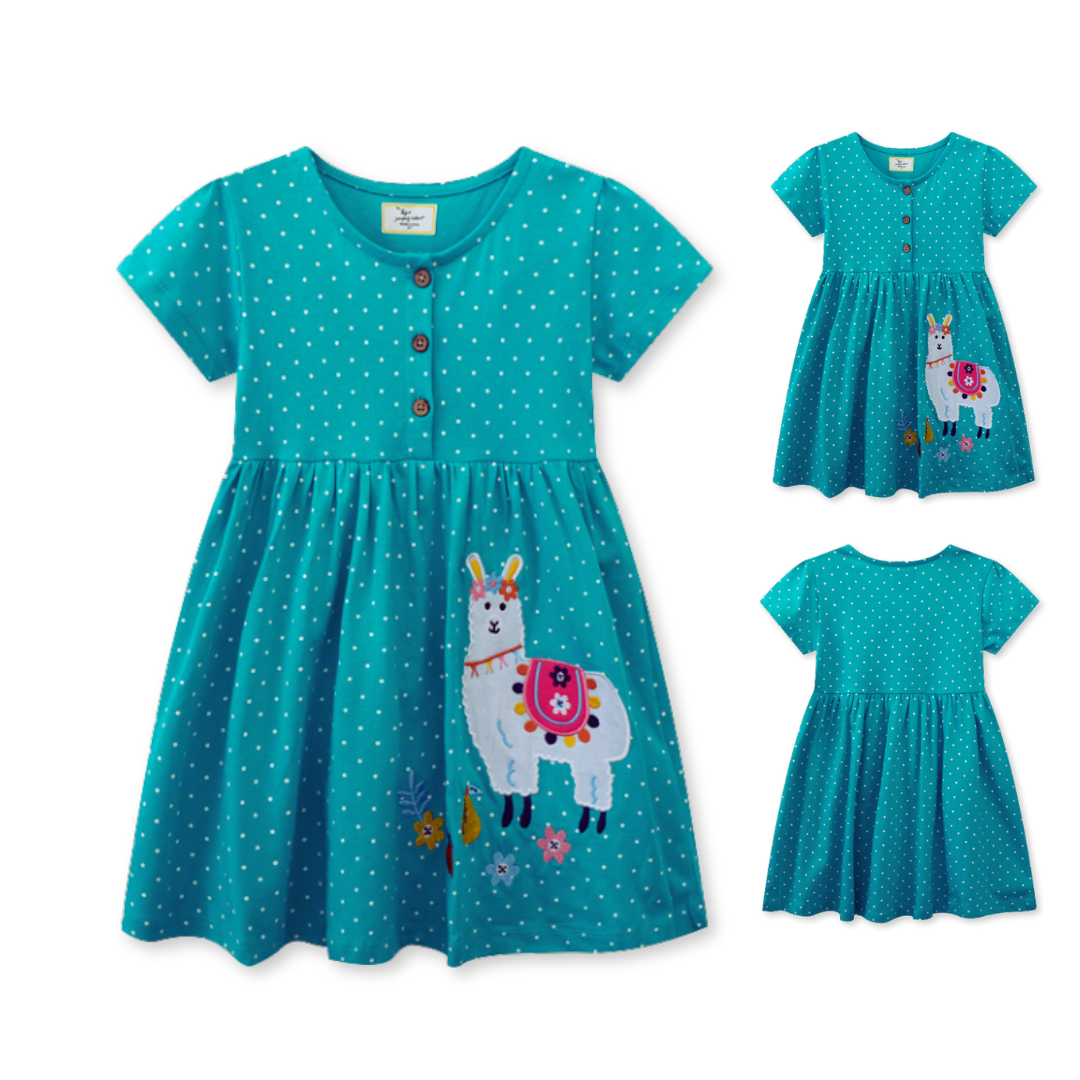 VESTIDO NIÑA JUMP KIDS AZUL MANGA CORTA ESTAMPADO ALPACA DIVERTIDA - 4