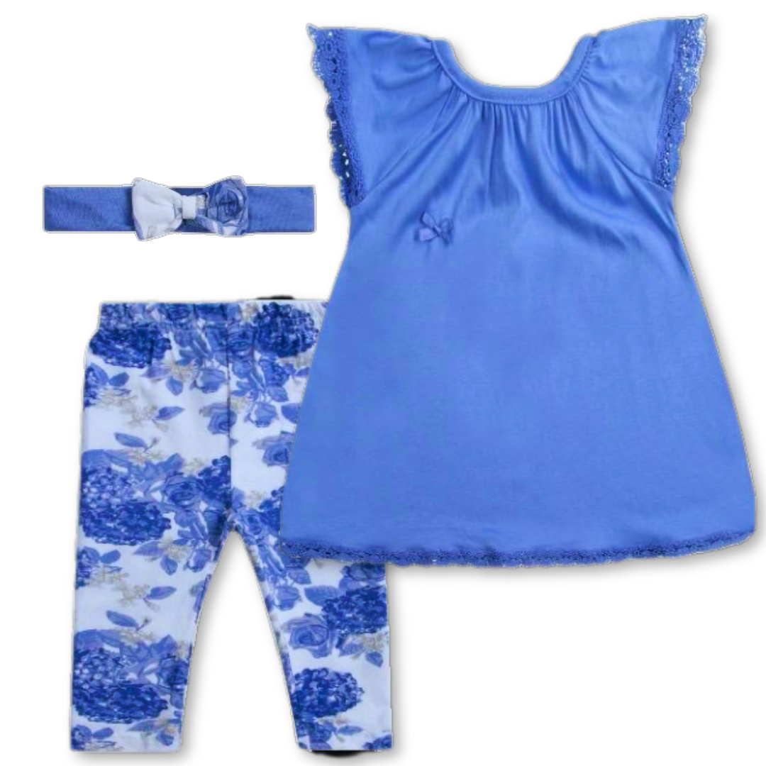 SET CONJUNTO ALGODON NIÑA TEDMIMAK AZUL 2 PIEZAS BEBE VERANO BLUISH FLOWER - 1