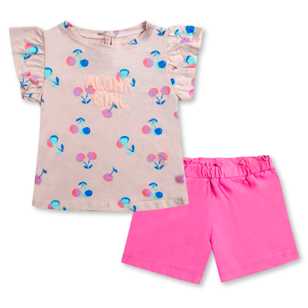 SET CONJUNTO ALGODON NIÑA TEDMIMAK ROSA 2 PIEZAS POLERA SHORT VERANO GIRL - 1
