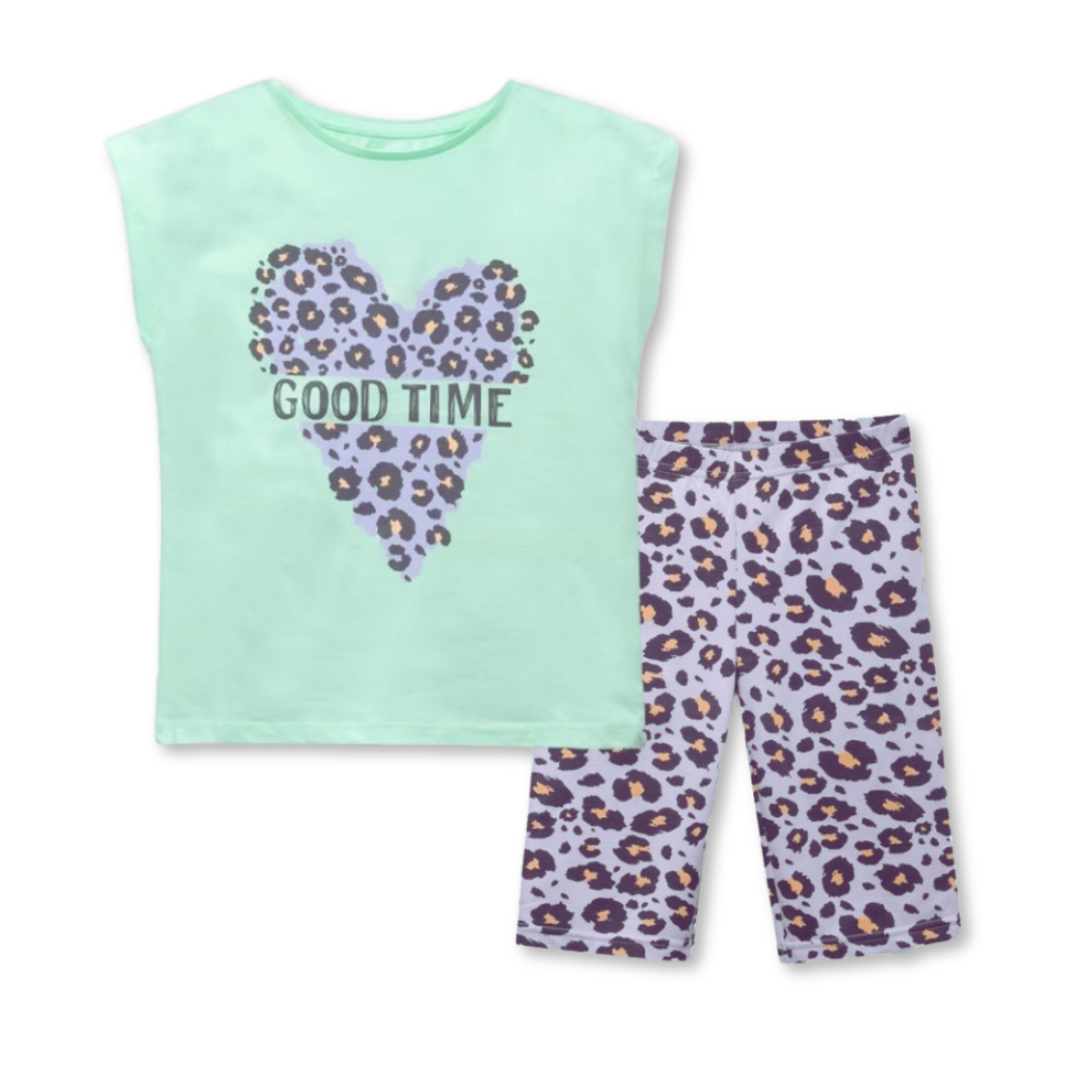 SET CONJUNTO ALGODON NIÑA TEDMIMAK VERDE 2 PIEZAS POLERA PANTALON VERANO GOOD TIME - 1