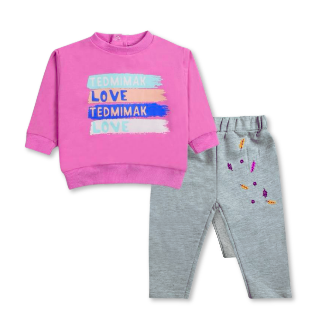 SET CONJUNTO ALGODON NIÑA TEDMIMAK ROSA 2 PIEZAS BUZO POLERON PINK LOVE - 1