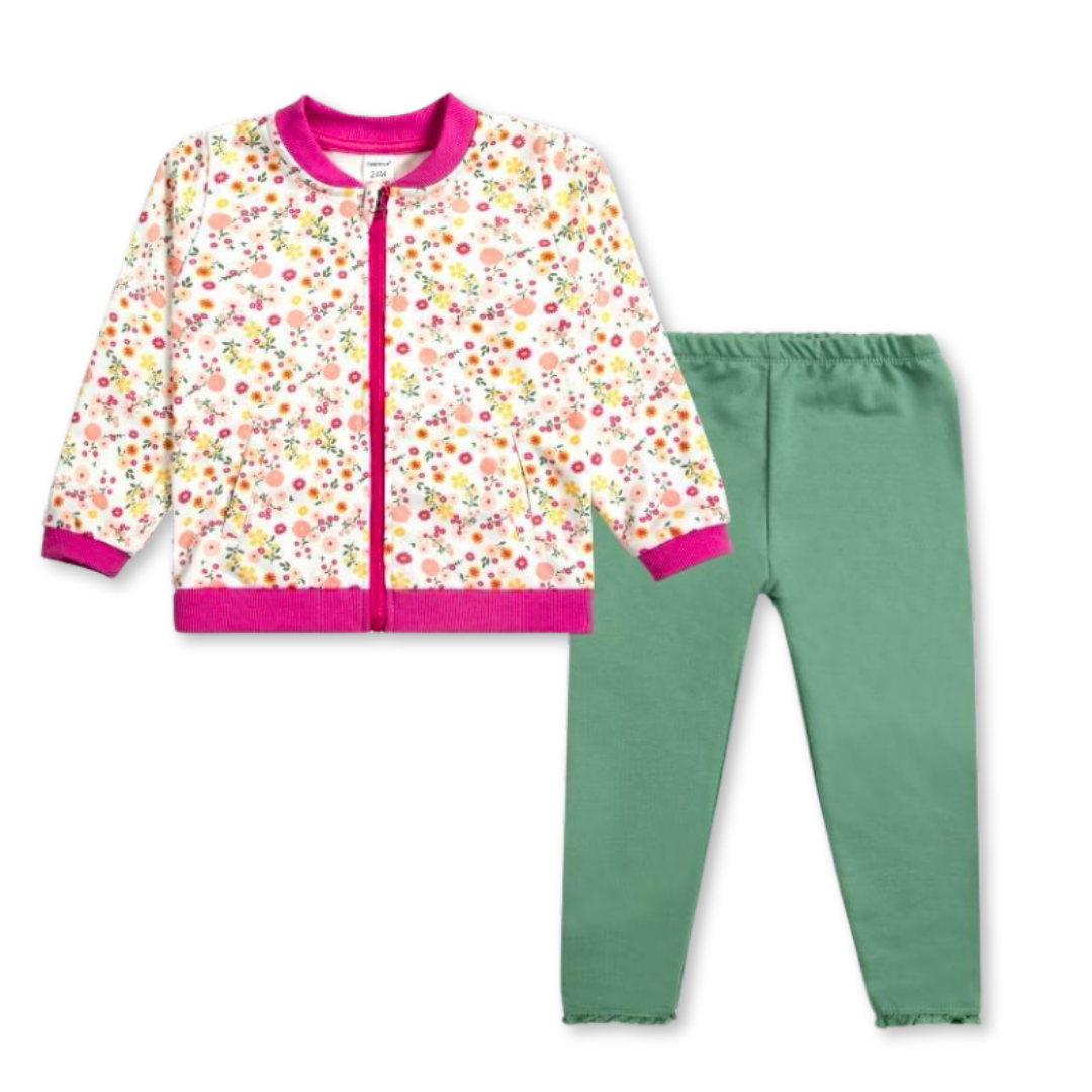 SET CONJUNTO ALGODON NIÑA TEDMIMAK ROSA 2 PIEZAS BUZO POLERON FUCHSIA FLOWERS - 1