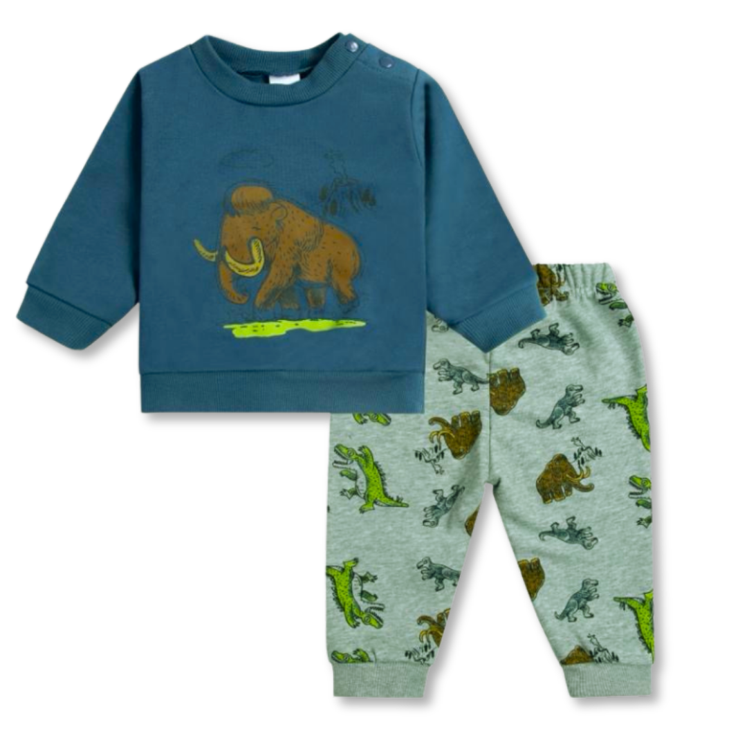 SET CONJUNTO ALGODON NIÑO TEDMIMAK VERDE 2 PIEZAS BUZO POLERON GREEN DINOSAURS - 1