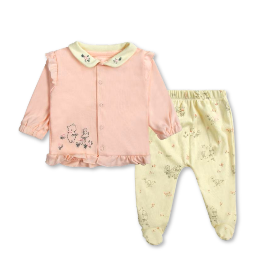 SET CONJUNTO ALGODON NIÑA TEDMIMAK ROSADO 2 PIEZAS BEBE BUZO POLERON FLORES - 1