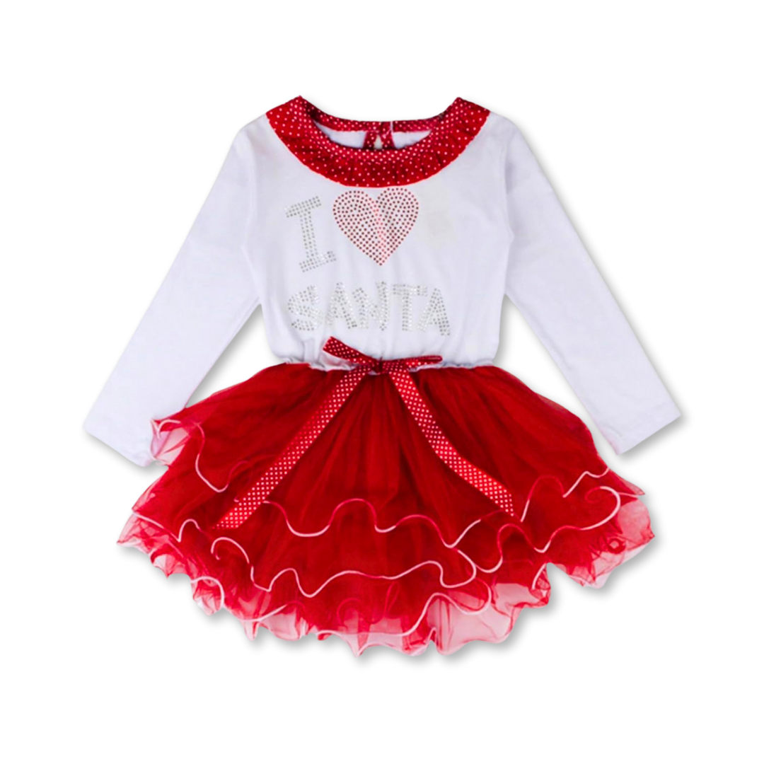 VESTIDO DE NAVIDAD PARA NIÑAS CON TUL 2 A 6 AÑOS MANGA LARGA BRILLO DE NAVIDAD - 1