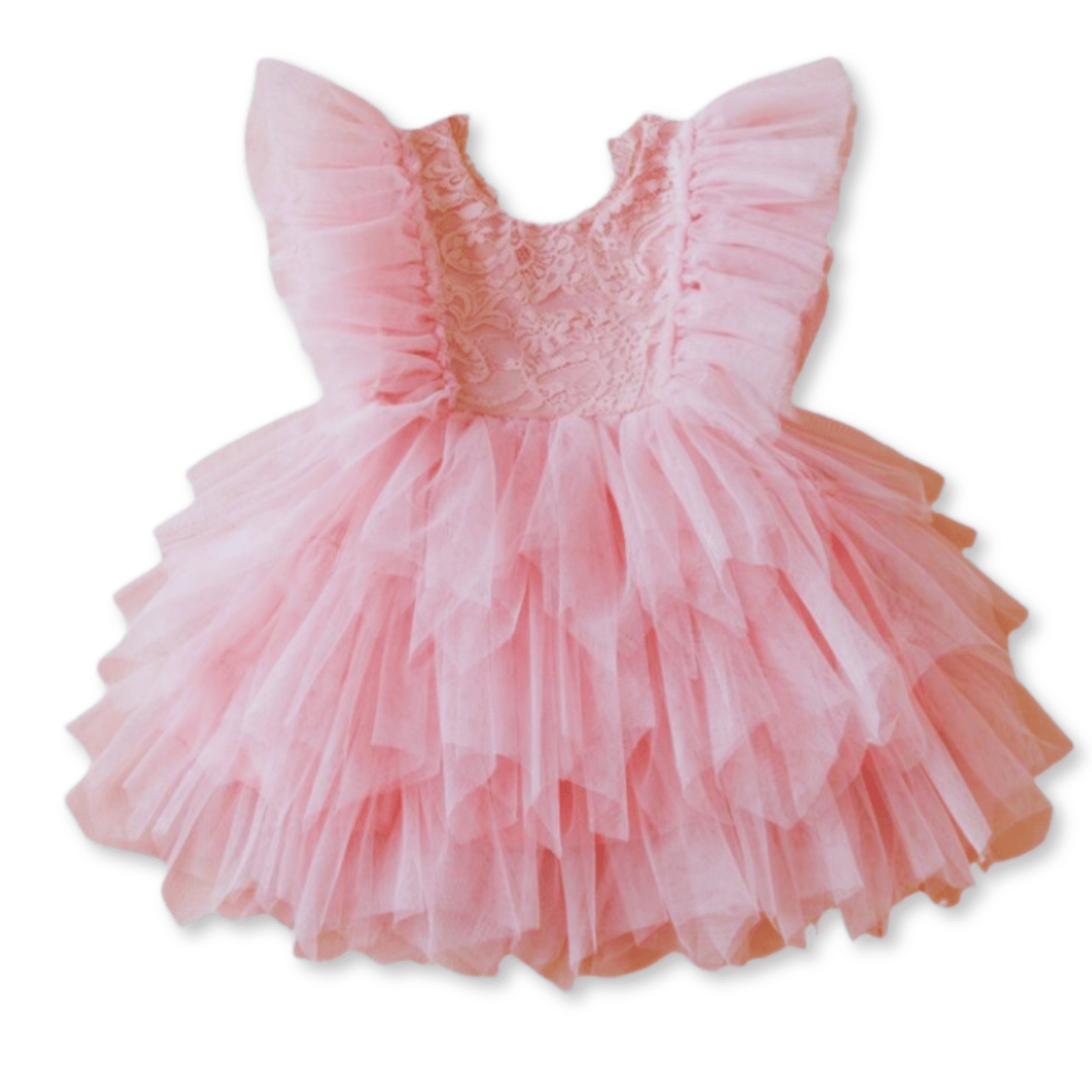 VESTIDO DE FIESTA DE ENCAJE Y TUL NIÑAS 6 MESES A 4 AÑOS PRINCESS PINK - 1