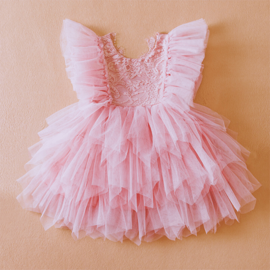 VESTIDO DE FIESTA DE ENCAJE Y TUL NIÑAS 6 MESES A 4 AÑOS PRINCESS PINK - 2