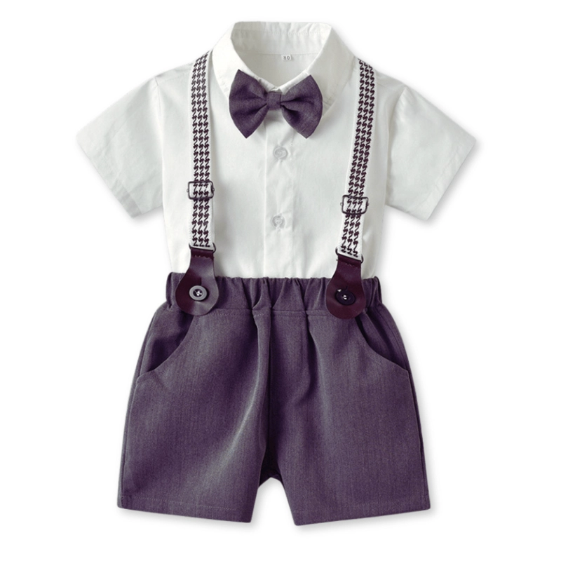 CONJUNTO DE VESTIR CON CORBATÍN Y PANTALÓN CORTO NIÑO 3 A 7 AÑOS GRAY - 1
