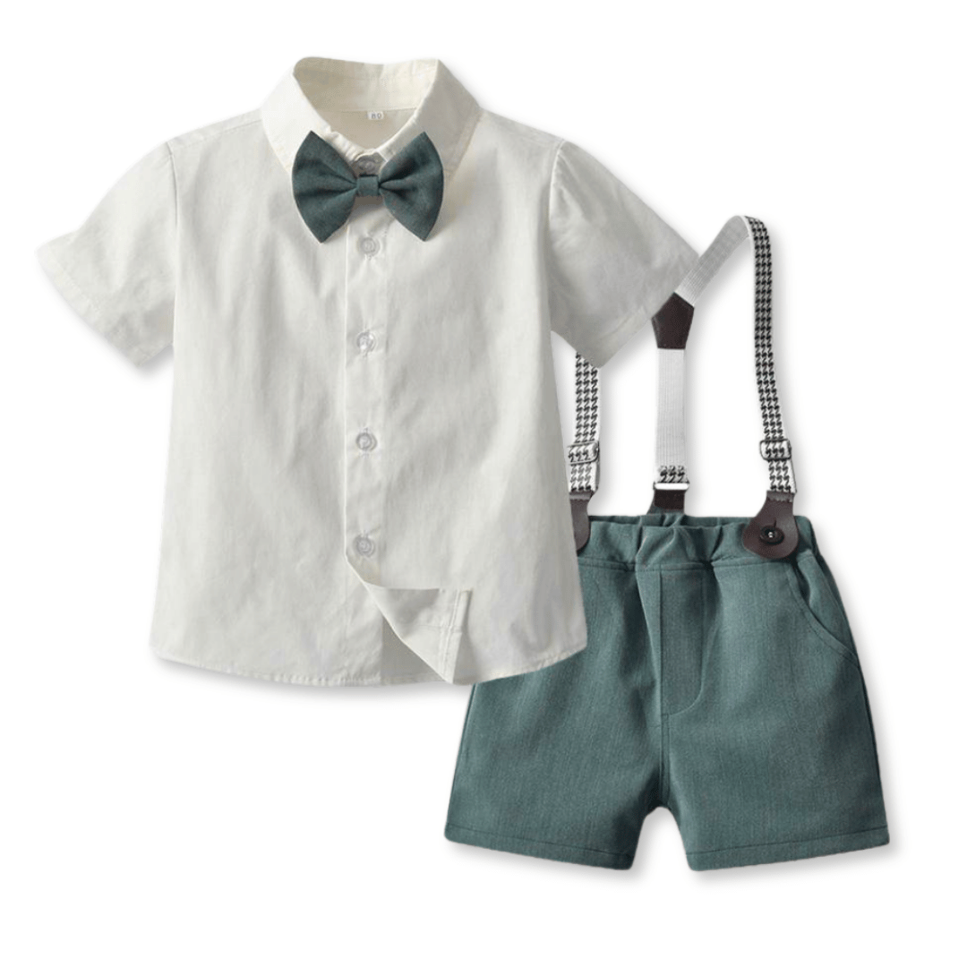 CONJUNTO DE VESTIR CON CORBATÍN Y PANTALÓN CORTO NIÑO 3 A 7 AÑOS LIGHT GREEN - 1