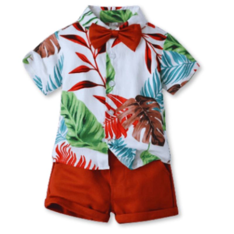 CONJUNTO DE VESTIR HAWAIANO MANGA CORTA NIÑO 1 A 5 AÑOS ROJO HAWAIANO - 1