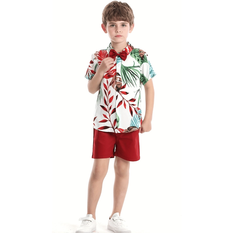 CONJUNTO DE VESTIR HAWAIANO MANGA CORTA NIÑO 1 A 5 AÑOS ROJO HAWAIANO - 7