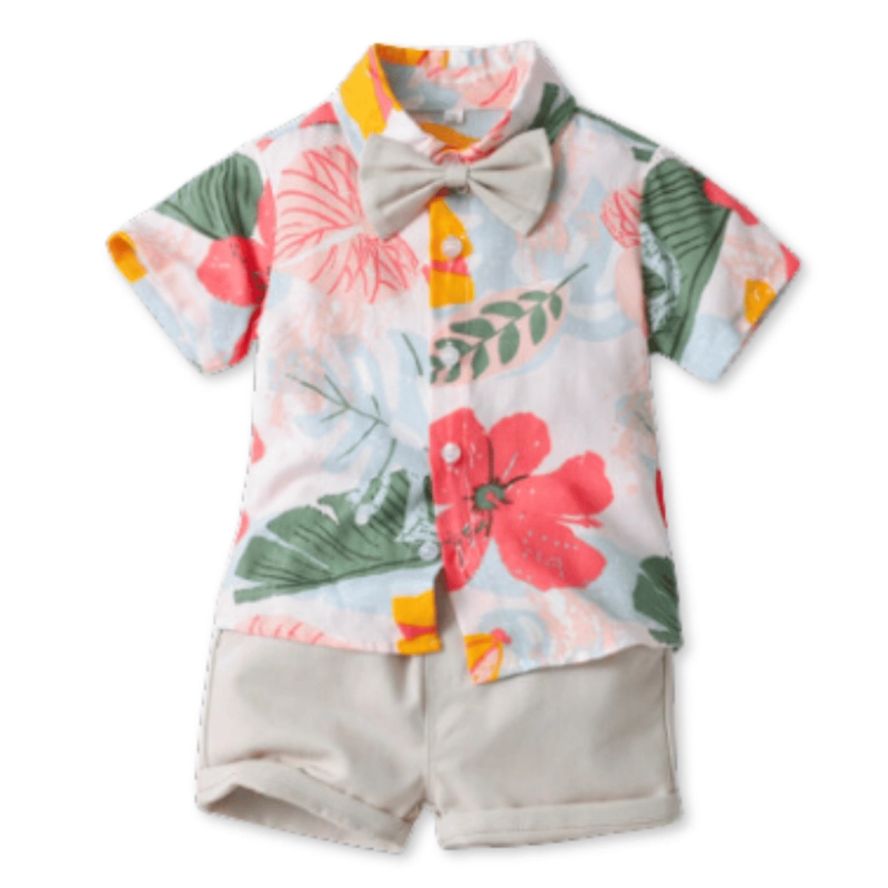 CONJUNTO DE VESTIR HAWAIANO MANGA CORTA NIÑO 1 A 5 AÑOS BEIGE HAWAIANO - 1