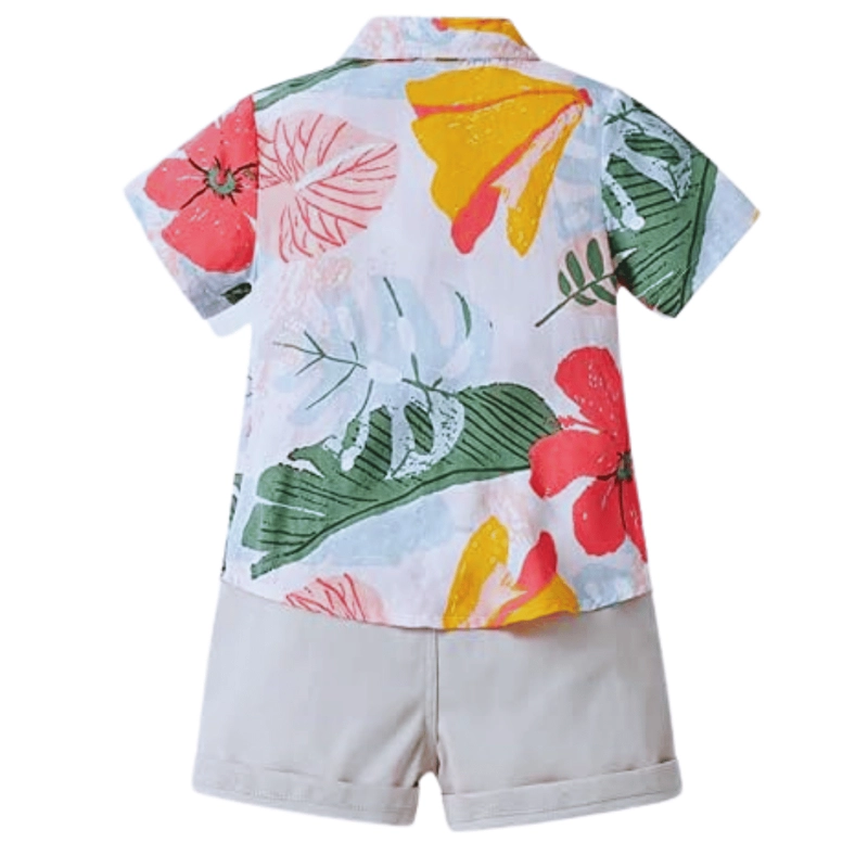 CONJUNTO DE VESTIR HAWAIANO MANGA CORTA NIÑO 1 A 5 AÑOS BEIGE HAWAIANO - 2