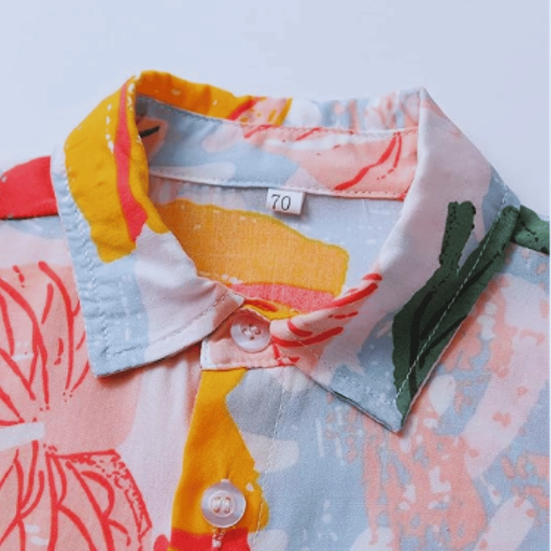 CONJUNTO DE VESTIR HAWAIANO MANGA CORTA NIÑO 1 A 5 AÑOS BEIGE HAWAIANO - 4