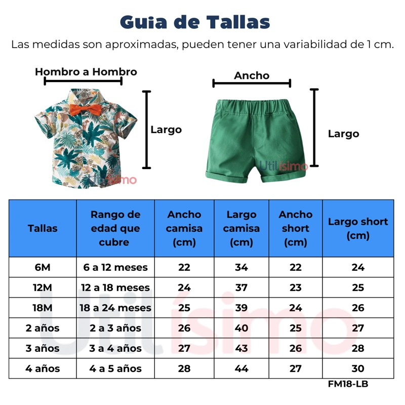 CONJUNTO DE VESTIR HAWAIANO MANGA CORTA NIÑO 1 A 5 AÑOS VERDE FLORAL HAWAIANO - 3