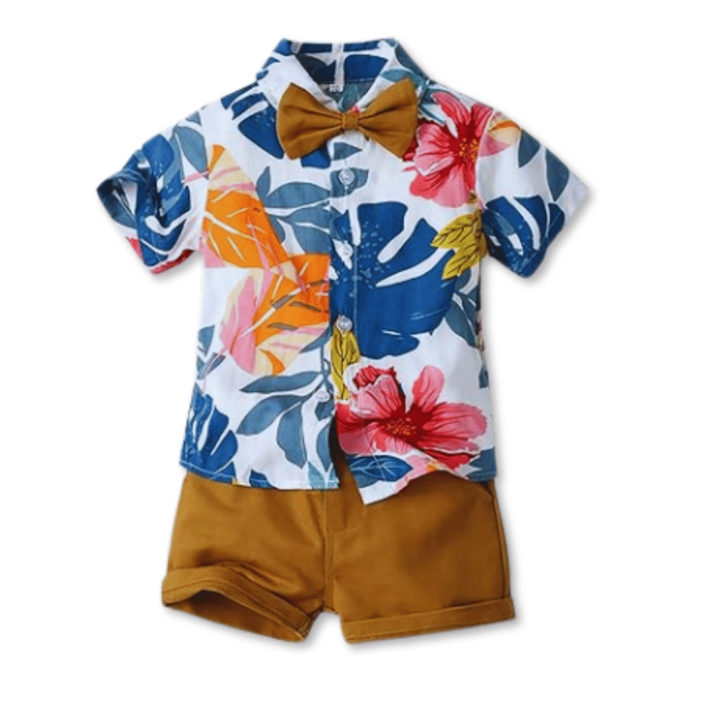 CONJUNTO DE VESTIR HAWAIANO MANGA CORTA NIÑO 1 A 5 AÑOS MARRÓN HAWAIANO - 1