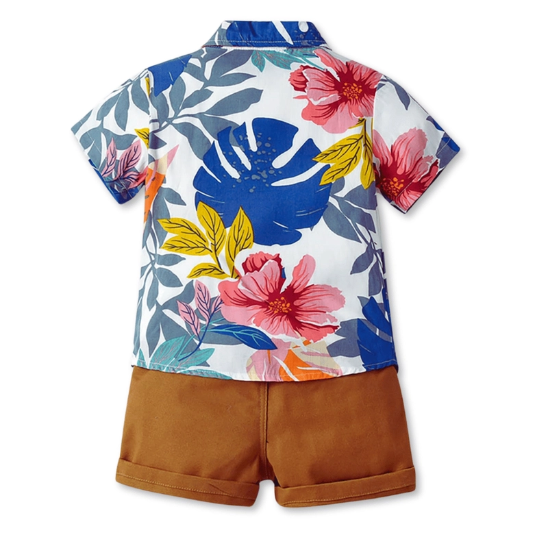 CONJUNTO DE VESTIR HAWAIANO MANGA CORTA NIÑO 1 A 5 AÑOS MARRÓN HAWAIANO - 2