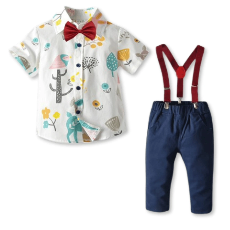 CONJUNTO DE VESTIR CON PANTALÓN Y TIRANTES BEBÉ NIÑO 9 MESES A 6 AÑOS ANIMAL CARTOON - 1