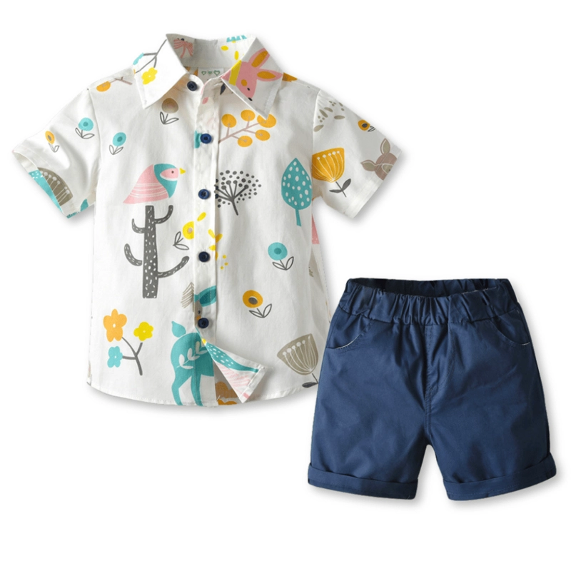 CONJUNTO DE VESTIR NIÑO CAMISA CON ESTAMPADO Y PANTALÓN CORTO 9 MESES A 4 AÑOS ANIMAL CARTOON - 1