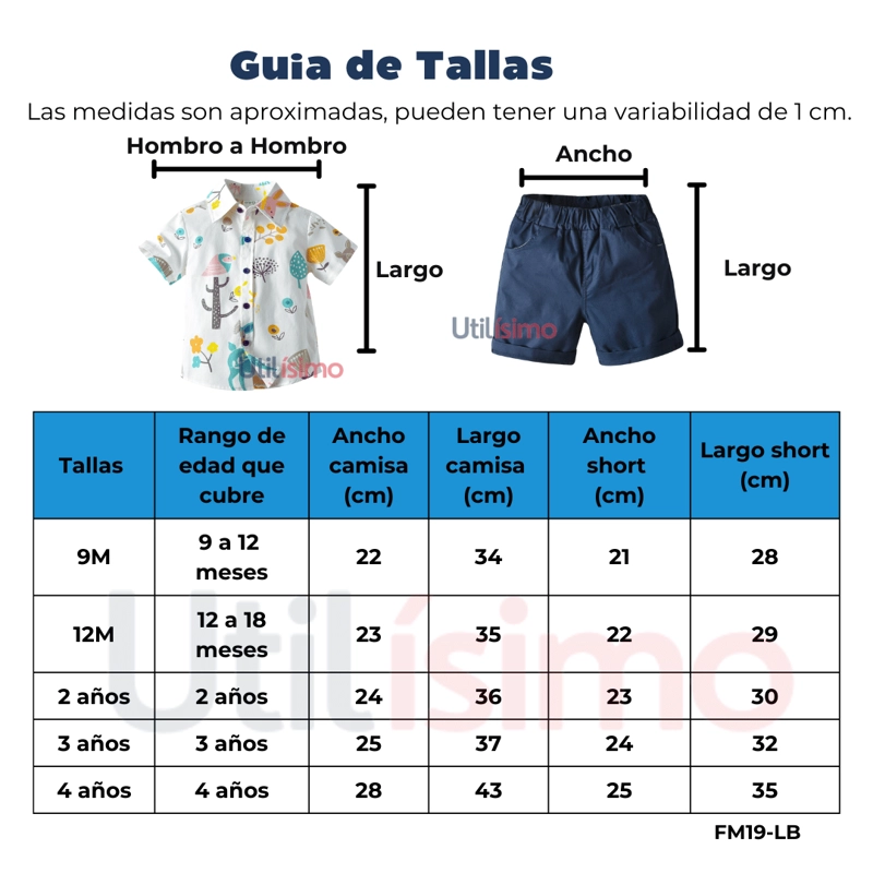 CONJUNTO DE VESTIR NIÑO CAMISA CON ESTAMPADO Y PANTALÓN CORTO 9 MESES A 4 AÑOS ANIMAL CARTOON - 3