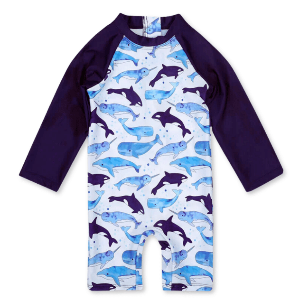 TRAJE DE BANO ENTERITO MANGA LARGA NINO JUMP KIDS BALLENA AZUL 5-6 anos