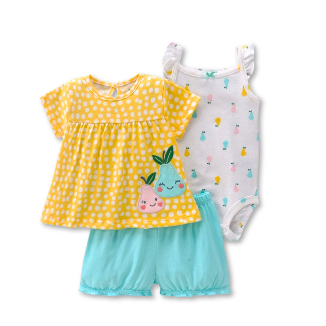SET 3 PIEZAS CONJUNTO CON BODY SIN MANGAS ESTAMPADO BEBÉ NIÑA 6 A 24 MESES FLORAL PRINT - 1