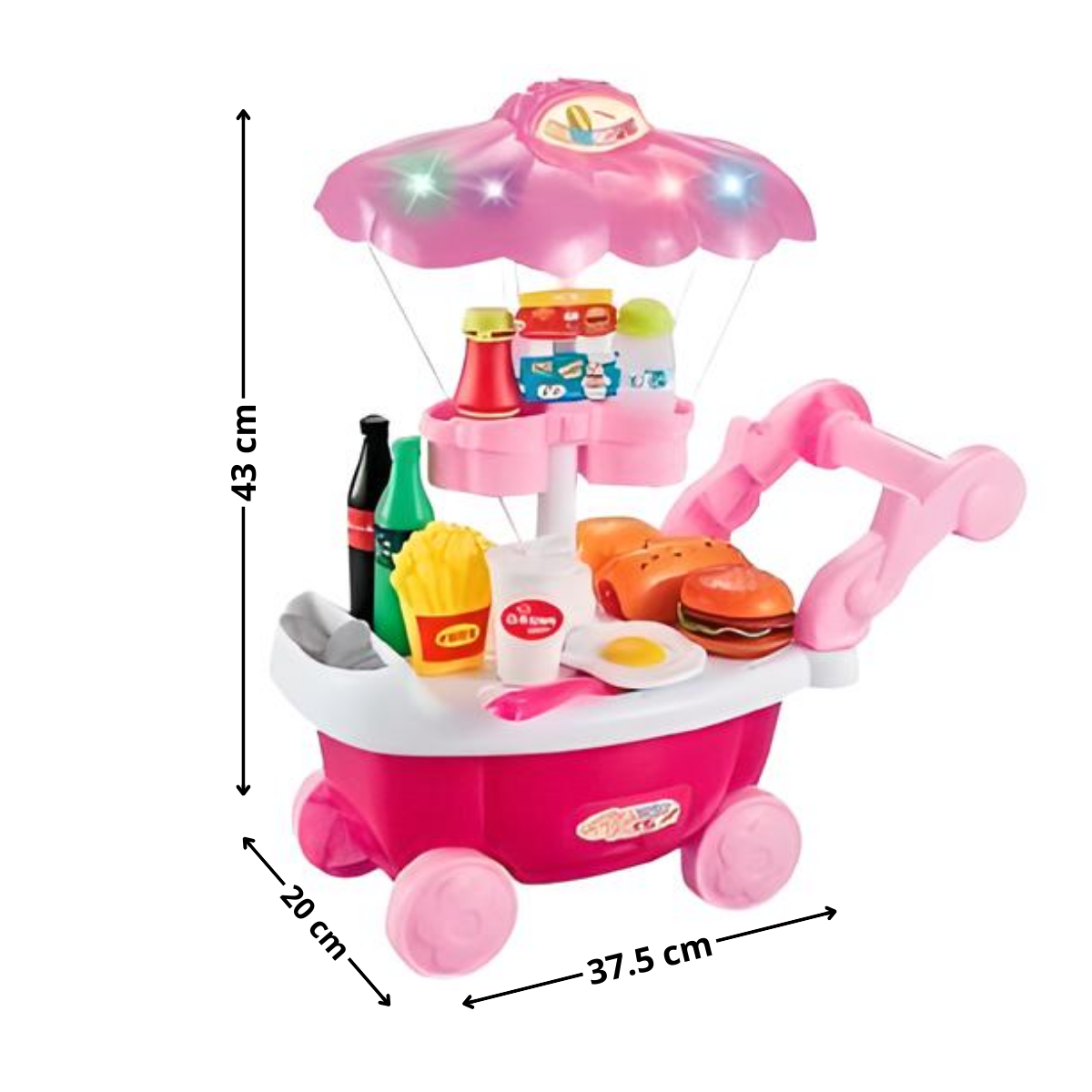 CARRITO DE COMIDA JUMP KIDS ROSA CON ACCESORIOS Y LUCES PARA NIÑA - 3