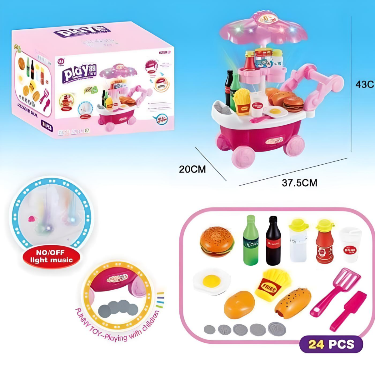CARRITO DE COMIDA JUMP KIDS ROSA CON ACCESORIOS Y LUCES PARA NIÑA - 4