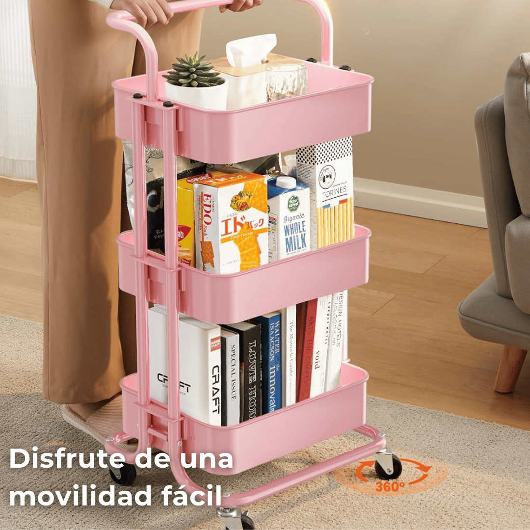 CARRITO ALMACENAMIENTO LINE NL-9109 ORGANIZADOR 3 NIVELES CON RUEDAS ROSA - 2