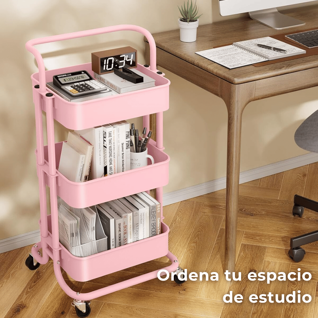CARRITO ALMACENAMIENTO LINE NL-9109 ORGANIZADOR 3 NIVELES CON RUEDAS ROSA - 5