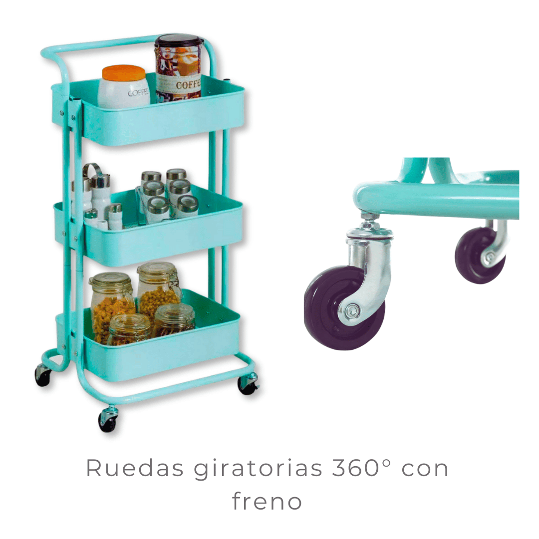 CARRITO ALMACENAMIENTO LINE NL-9109 ORGANIZADOR 3 NIVELES CON RUEDAS TURQUESA - 2
