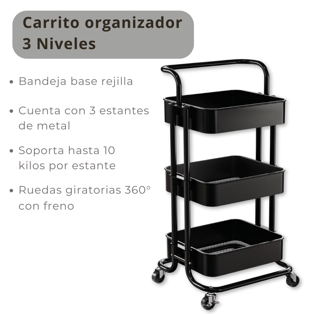 CARRITO ALMACENAMIENTO LINE NL-9109 ORGANIZADOR 3 NIVELES CON RUEDAS NEGRO - 6