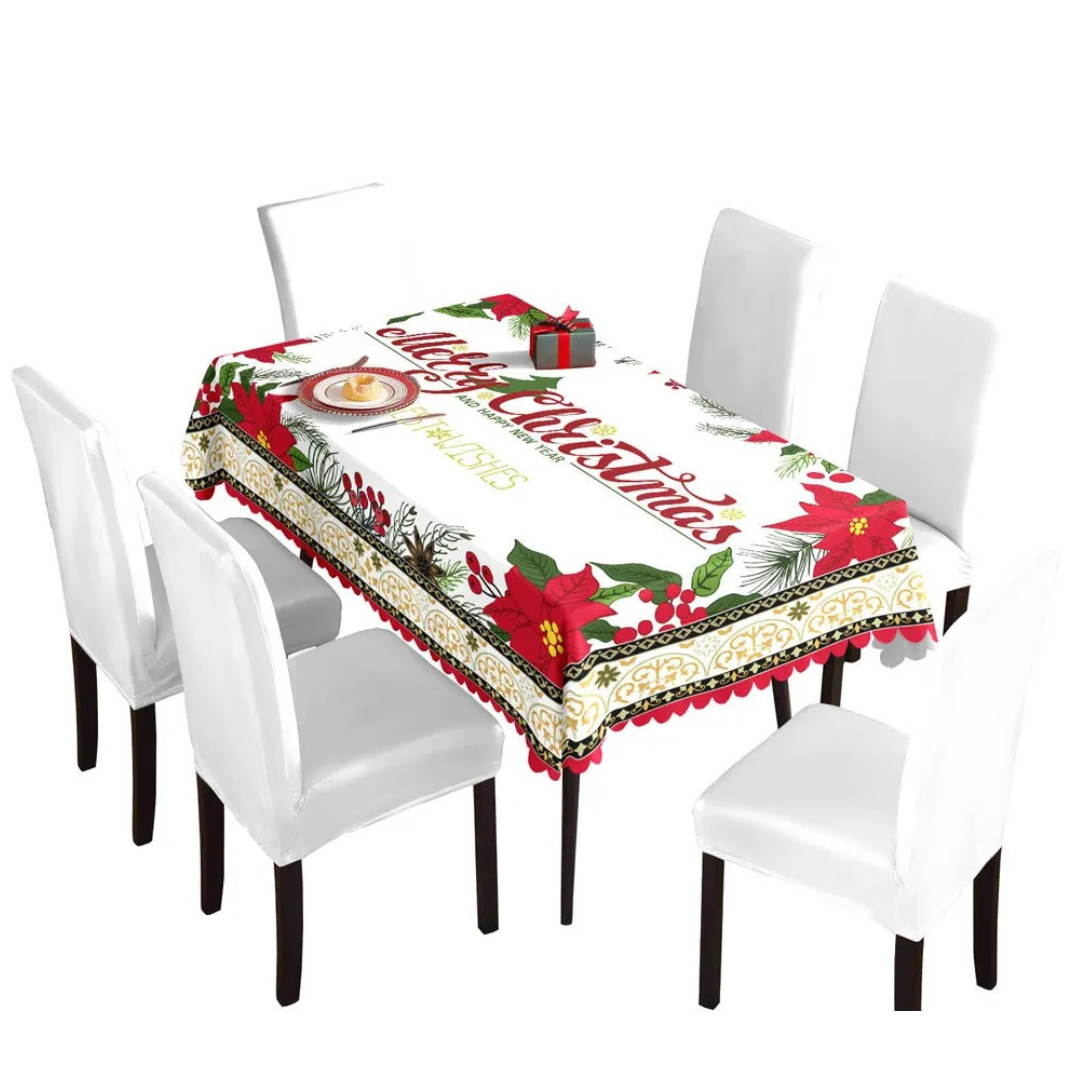 MANTEL NAVIDAD MERRY CHRISTMAS FLORES ROJAS POLIÉSTER 137X140CM - 1