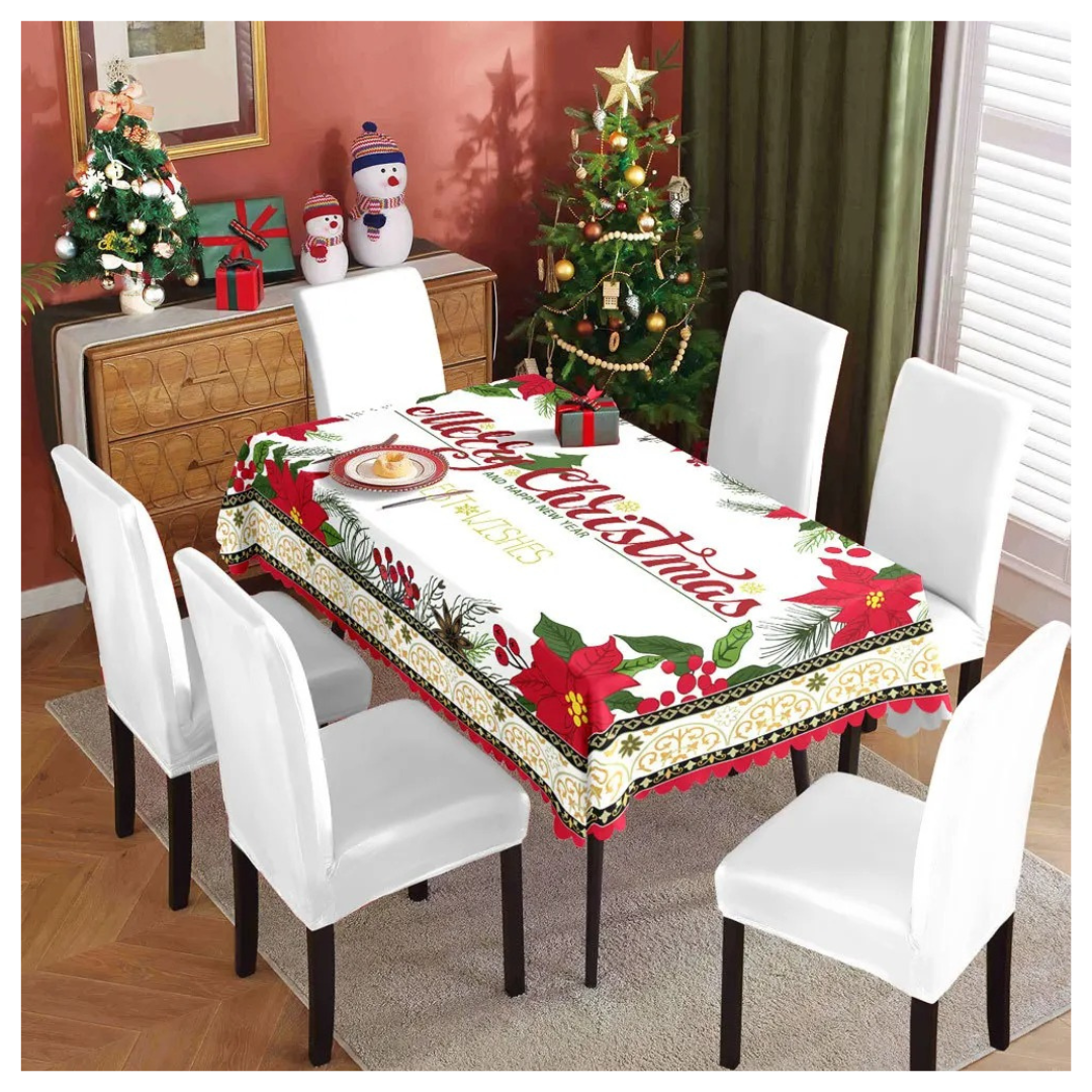 MANTEL NAVIDAD MERRY CHRISTMAS FLORES ROJAS POLIÉSTER 137X140CM - 2