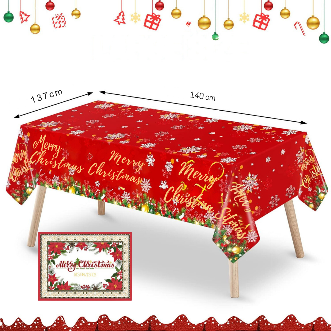 MANTEL NAVIDAD MERRY CHRISTMAS FLORES ROJAS POLIÉSTER 137X140CM - 3