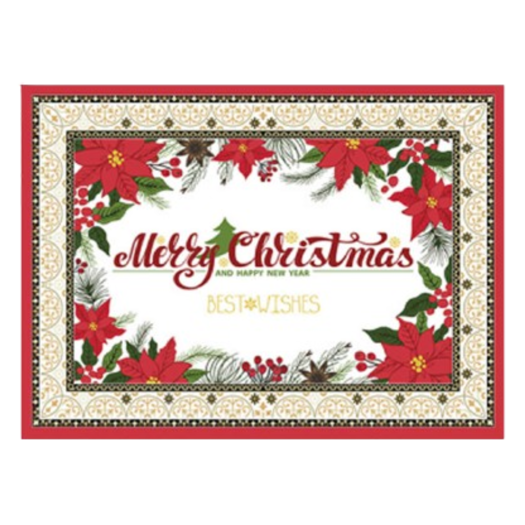 MANTEL NAVIDAD MERRY CHRISTMAS FLORES ROJAS POLIÉSTER 137X140CM - 6