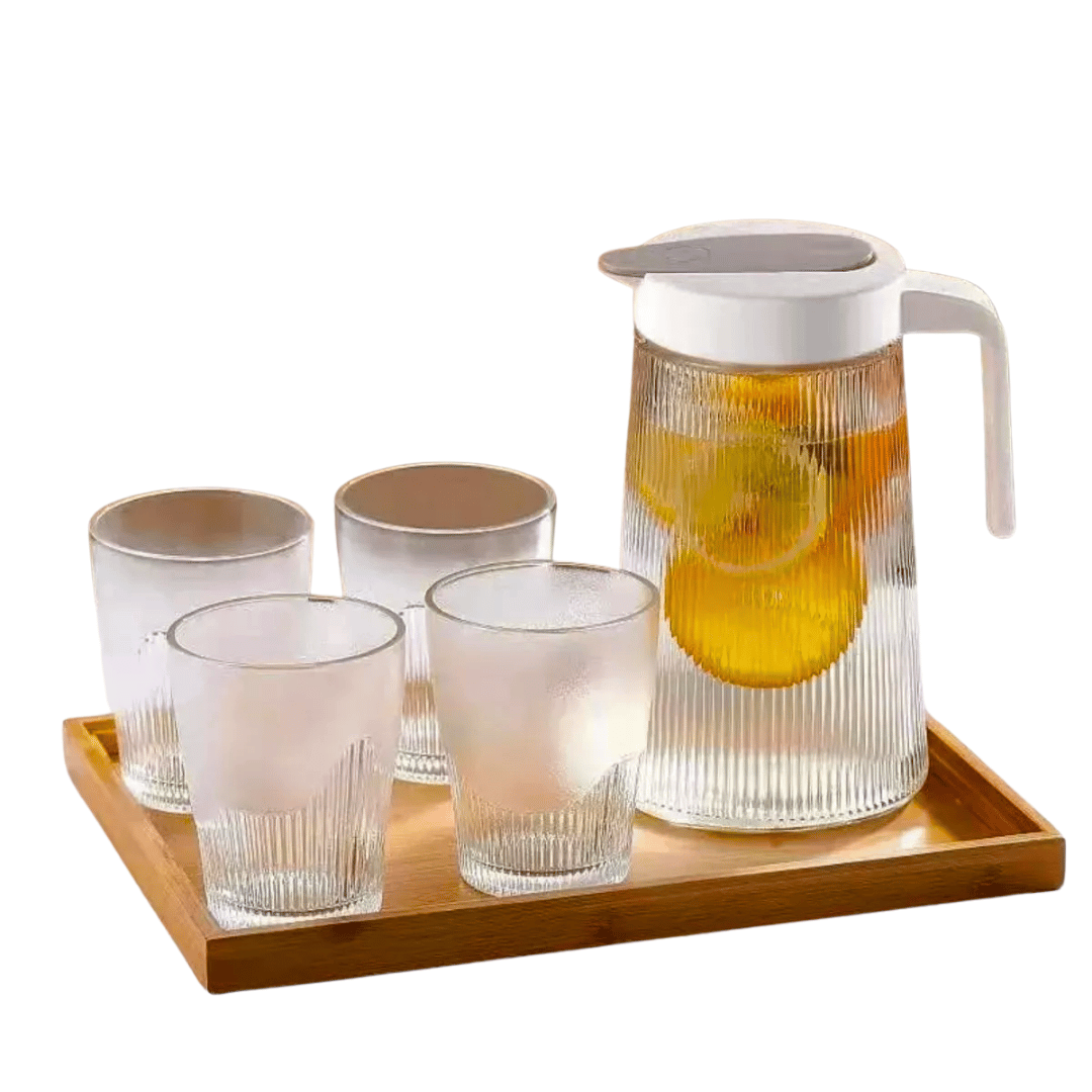 SET DE JARRA DE VIDRIO 4 TAZAS TAPA DE TIPO PUSH 1300 ML - 1