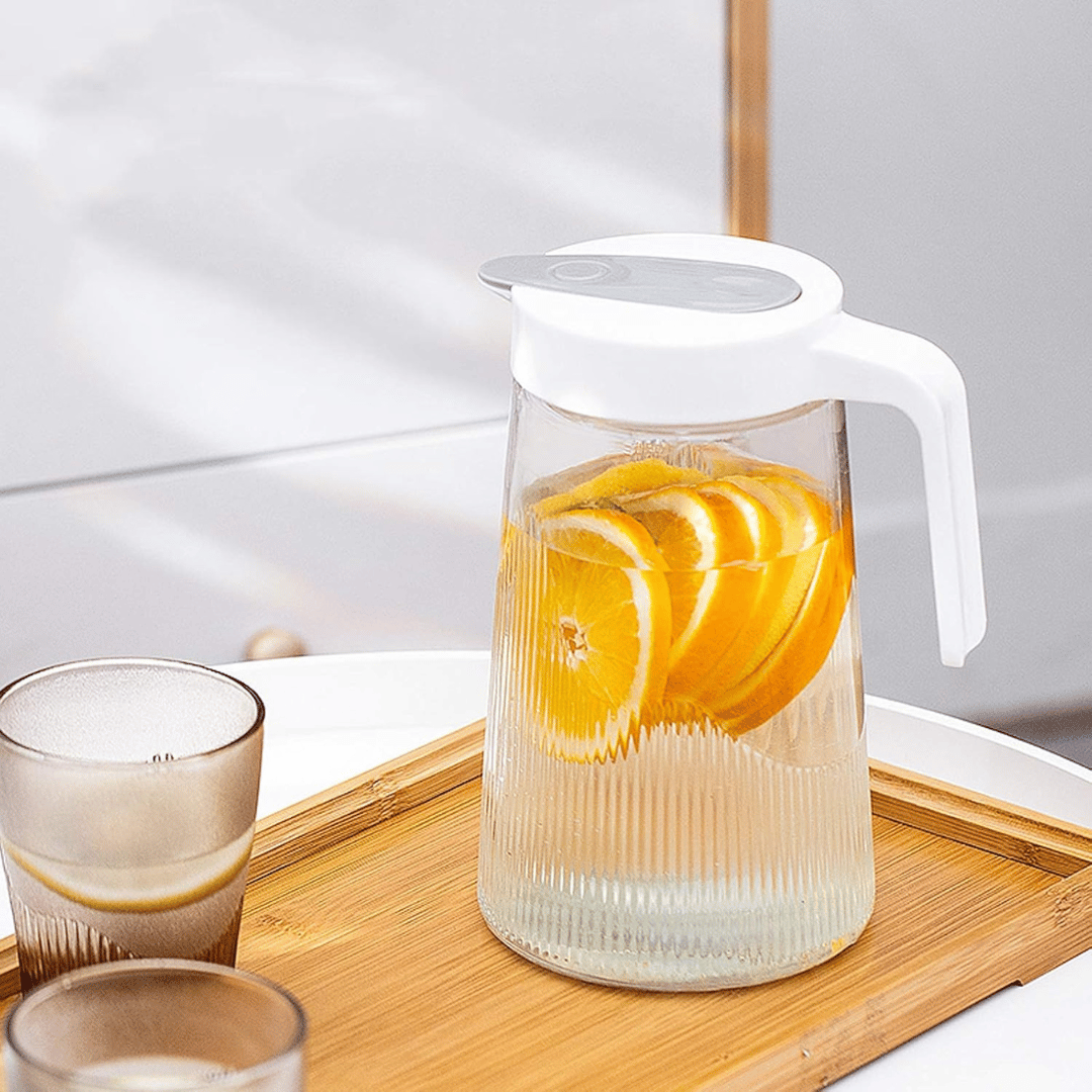 SET DE JARRA DE VIDRIO 4 TAZAS TAPA DE TIPO PUSH 1300 ML - 9