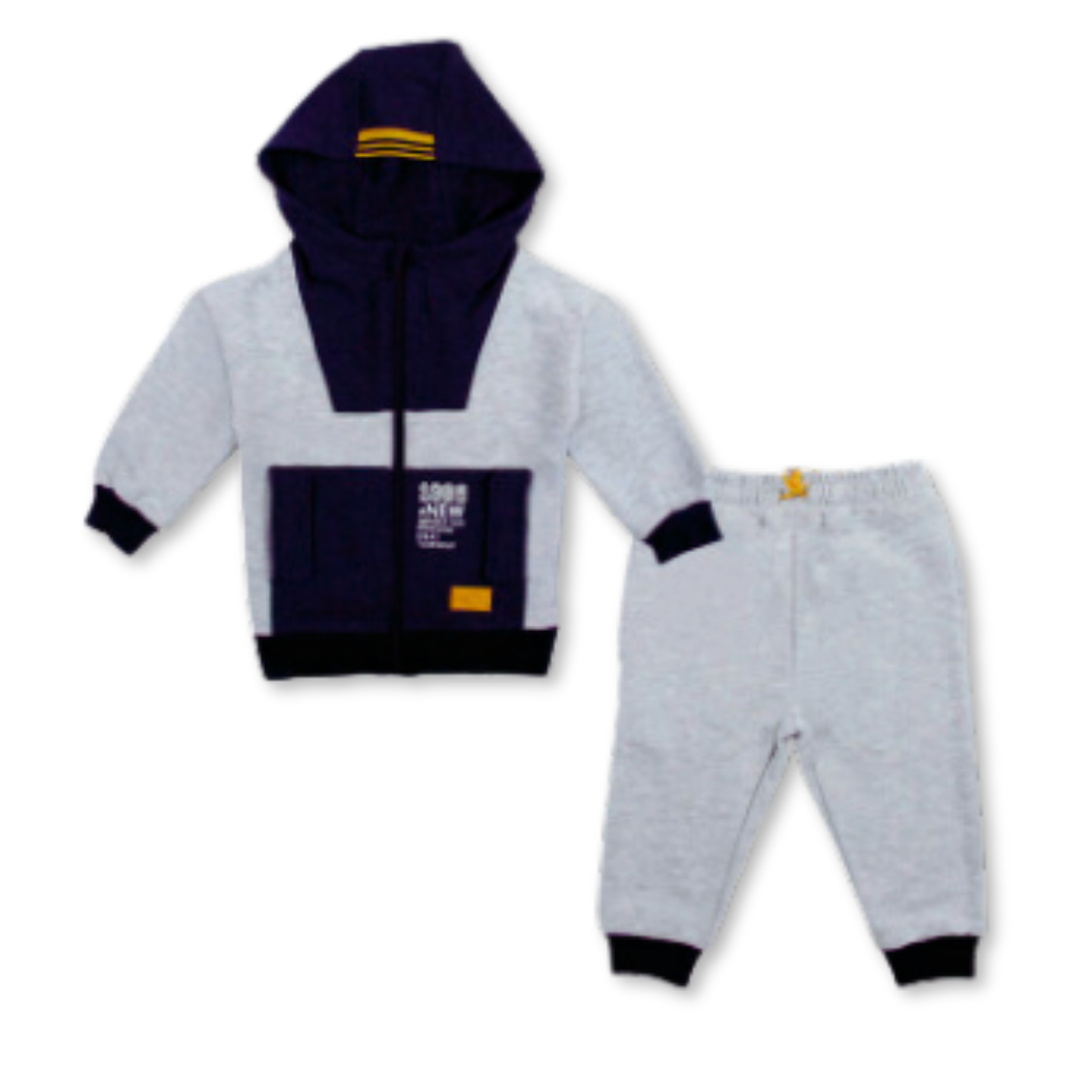 SET 2 PIEZAS CONJUNTO BUZO POLERÓN NIÑO ALGODÓN GRIS CLARO - 1
