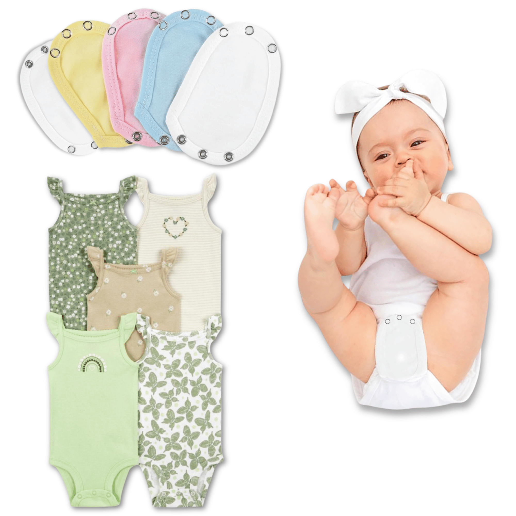 PACK 5 EXTENSOR BODY BEBÉ ALGODÓN NIÑA TEDMIMAK VERDE + PACK 5 BODYS SIN MANGAS MARIPOSAS - 1