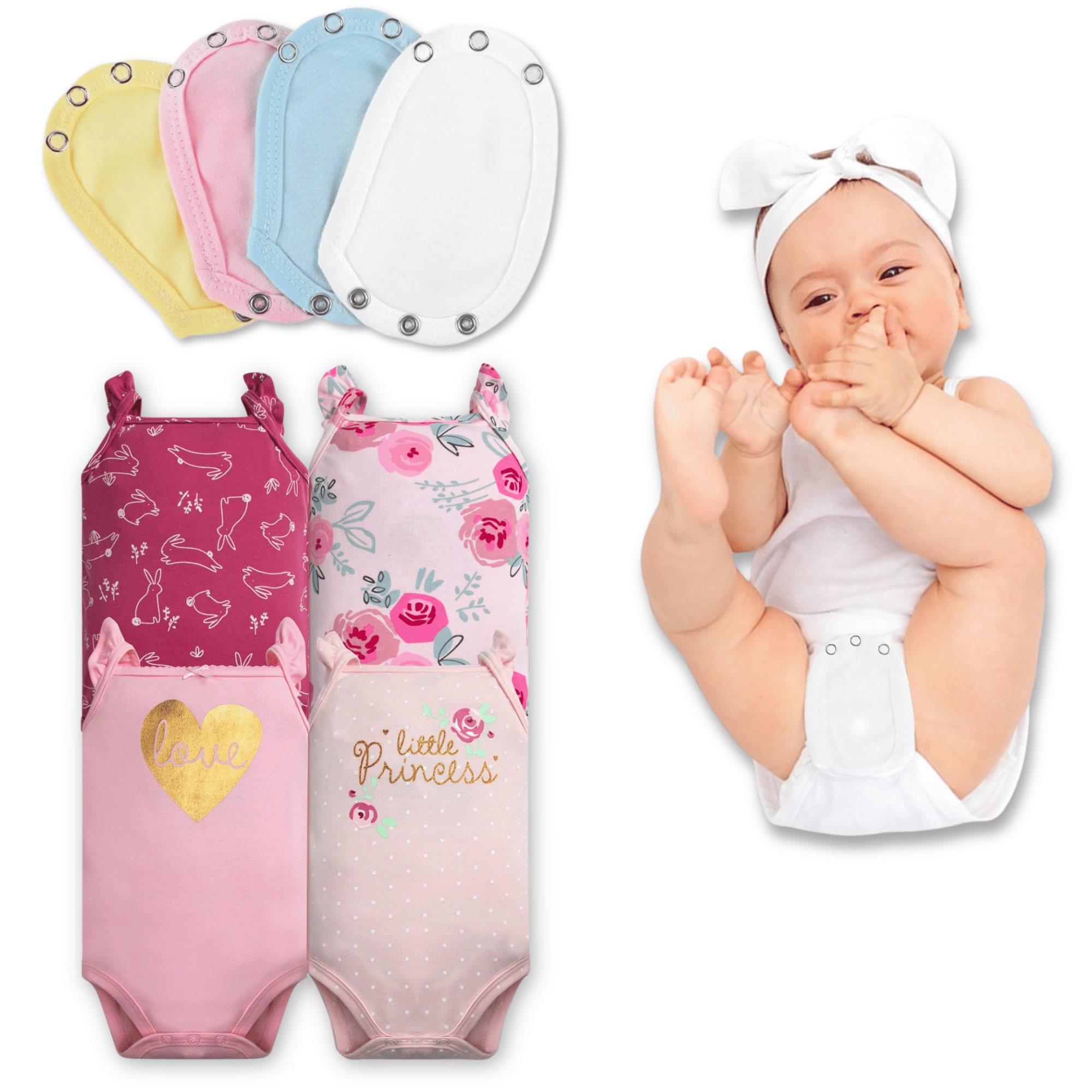 PACK 4 EXTENSOR BODY BEBÉ ALGODÓN NIÑA TEDMIMAK + PACK 4 BODYS MANGA CORTA ROSA LITTLE PRINCESS - 1