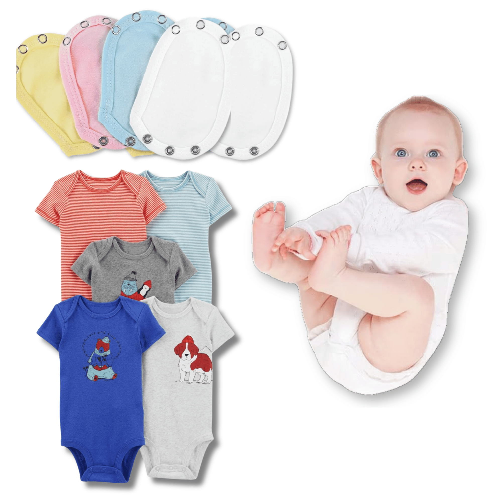 PACK 5 EXTENSOR BODY BEBÉ ALGODÓN NIÑO UTILÍSIMO AZUL + PACK 5 BODYS MANGA CORTA PERRO - 1