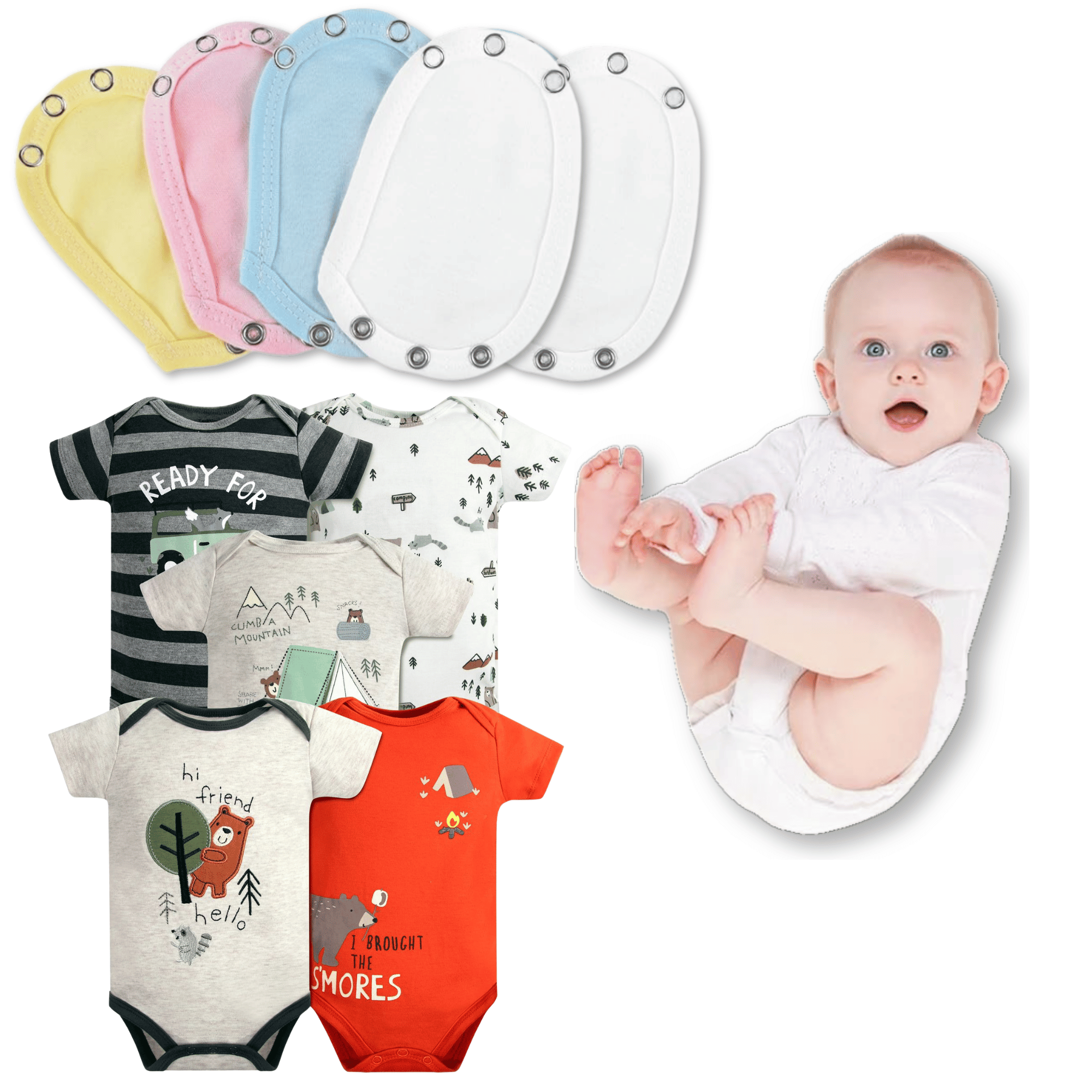 PACK 5 EXTENSOR BODY BEBÉ ALGODÓN NIÑO TEDMIMAK + PACK 5 BODYS MANGA CORTA OSO AMISTOSO - 1