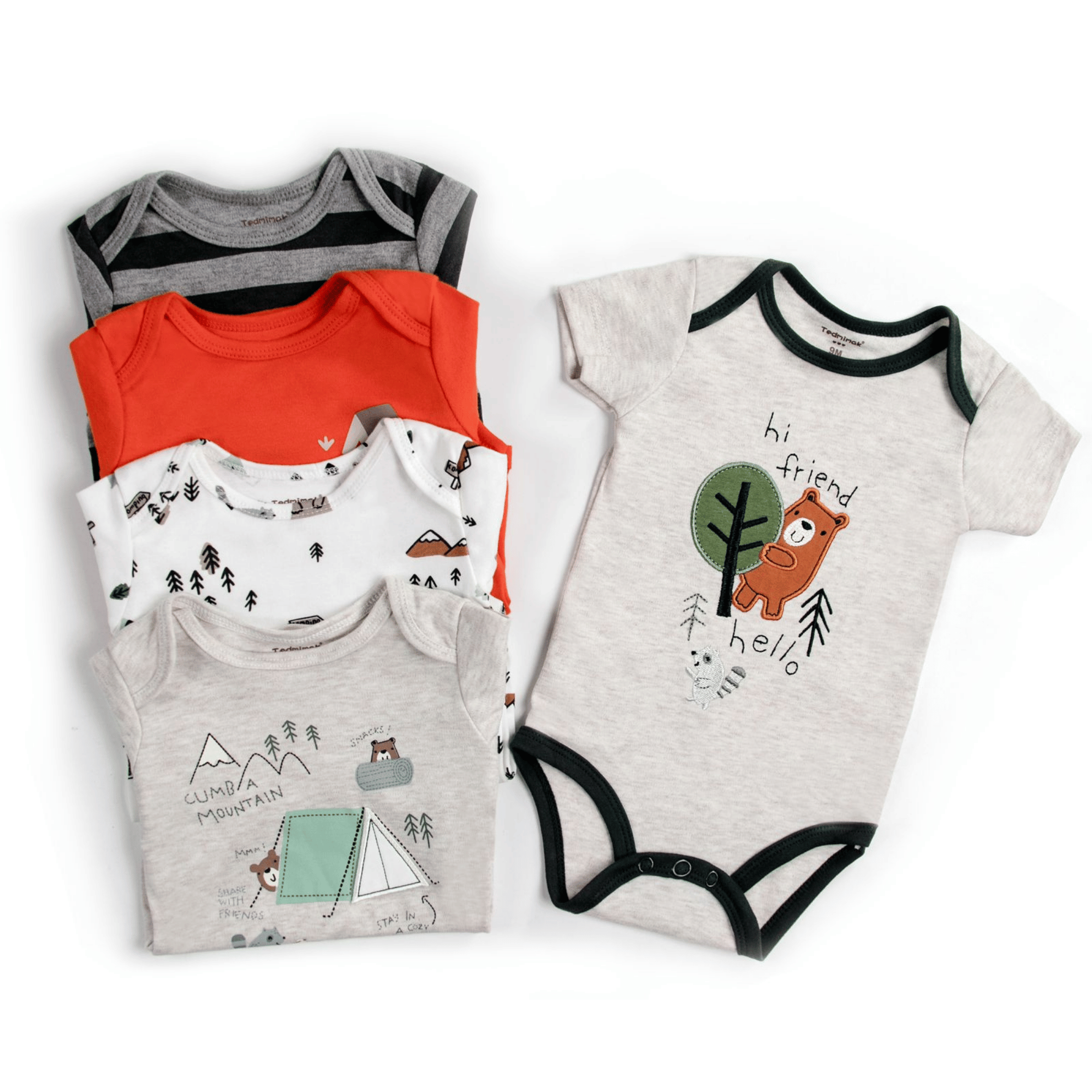 PACK 5 EXTENSOR BODY BEBÉ ALGODÓN NIÑO TEDMIMAK + PACK 5 BODYS MANGA CORTA OSO AMISTOSO - 4